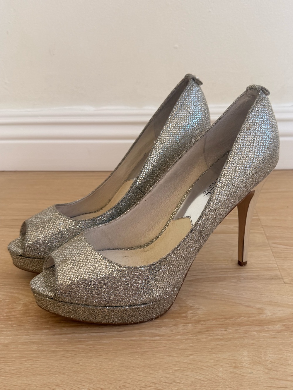 Silver Glitter Peep-Toe High Heels